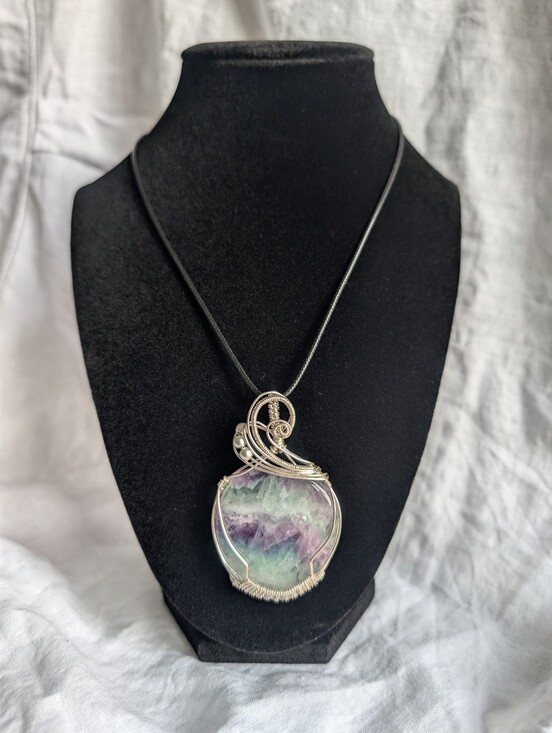 Jewelry - Silver-Plated Fluorite Pendant | Wire Wrapped | Purple Green | Handmade